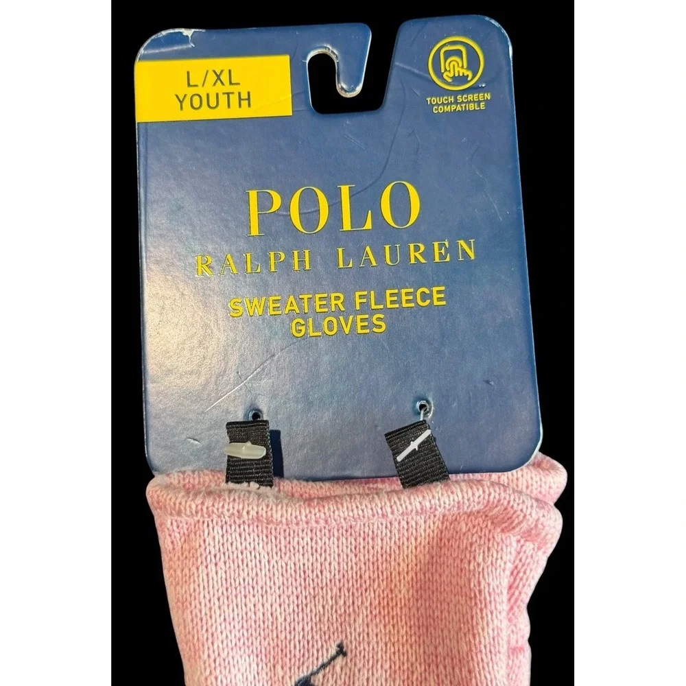 Polo Ralph Lauren Youth Girl L/XL Pink Sweater Fleece Touch Screen Winter Gloves